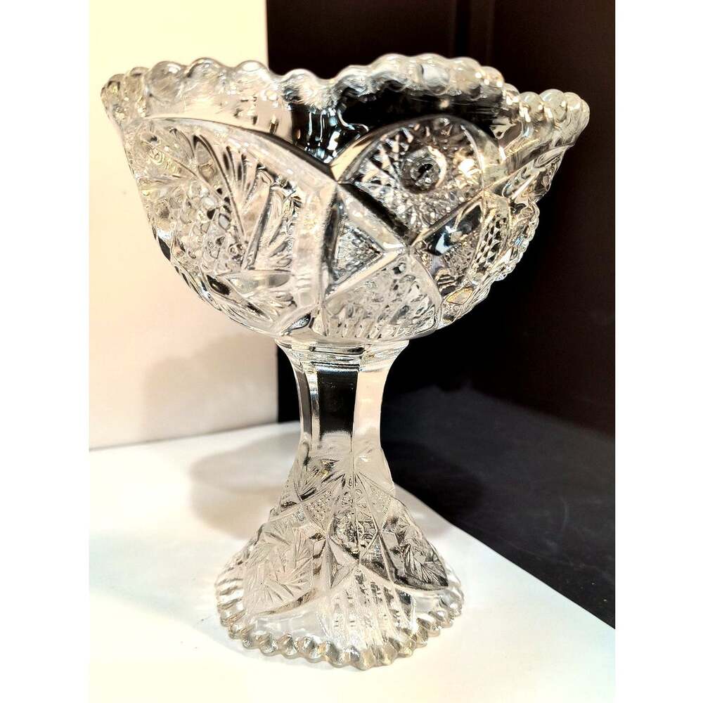 335. Cut Glass Clear Pedestal Compote Bowl Candy Dish